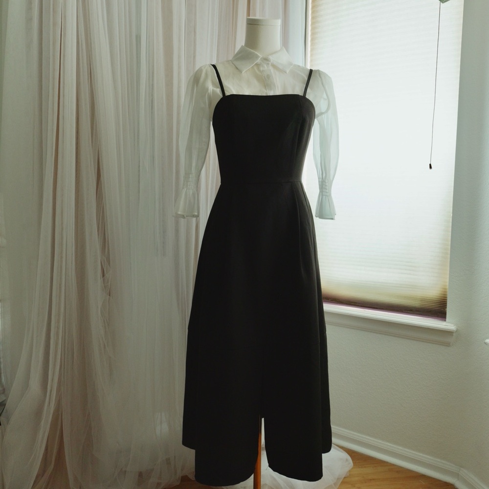 J.ING Black Dress with Sheer White Collar Button-Up
